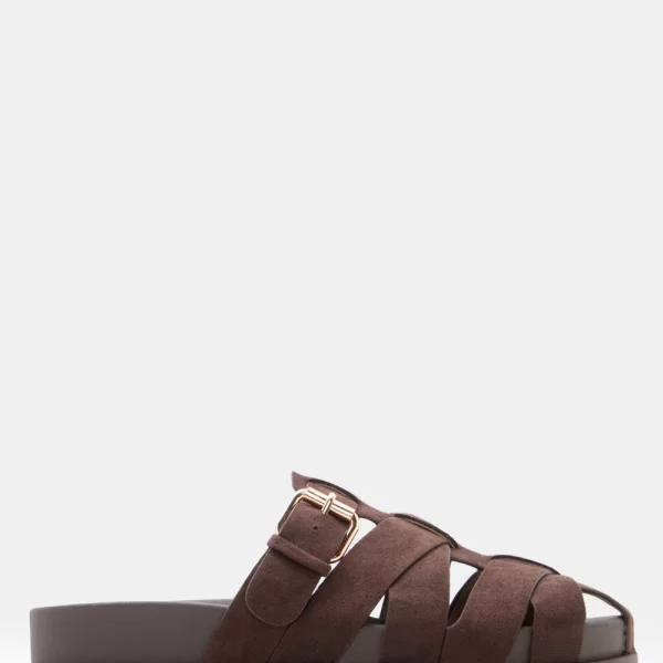 Σανδάλια Flatform με Περίτεχνα Λουράκια - Καφέ Σκούρο