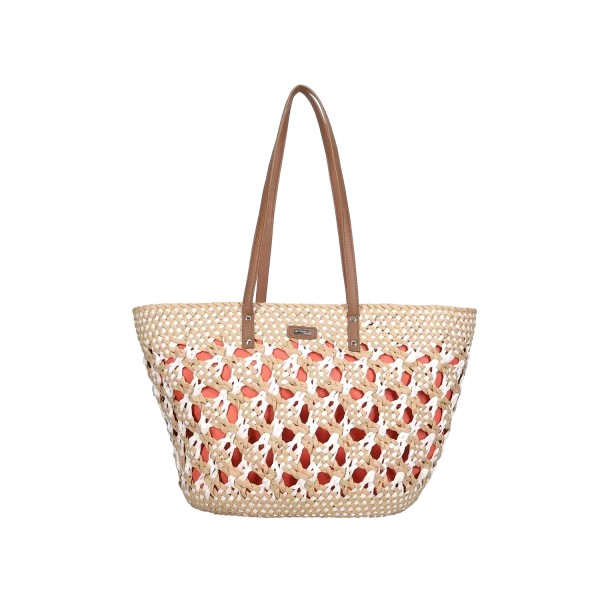 Μπεζ ψάθινη τσάντα ώμου